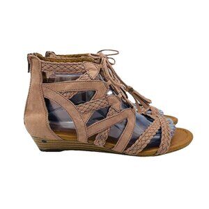 Sonoma Blush Braided Lace-Up Open-Toe Wedge Booties